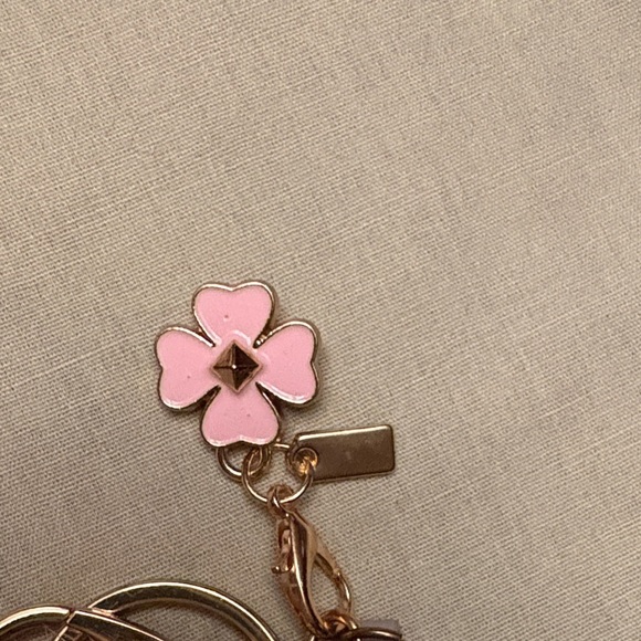 🌸🆕🌸Gray Mini Bag Keychain with Pink Pom Pom and Pink Flower Bag Charm - Picture 8 of 15
